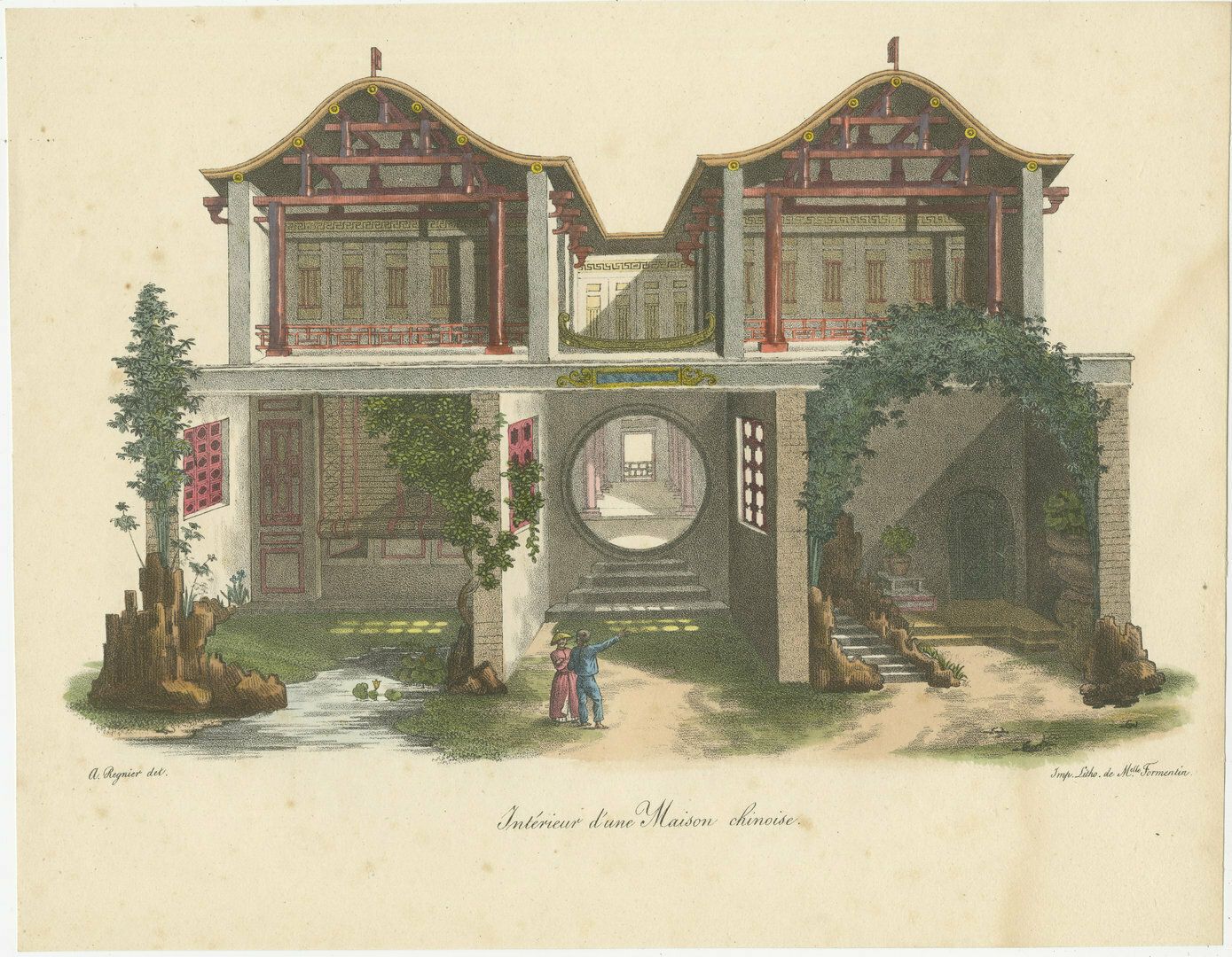 Antique Print Of The Interior Of A Chinese House