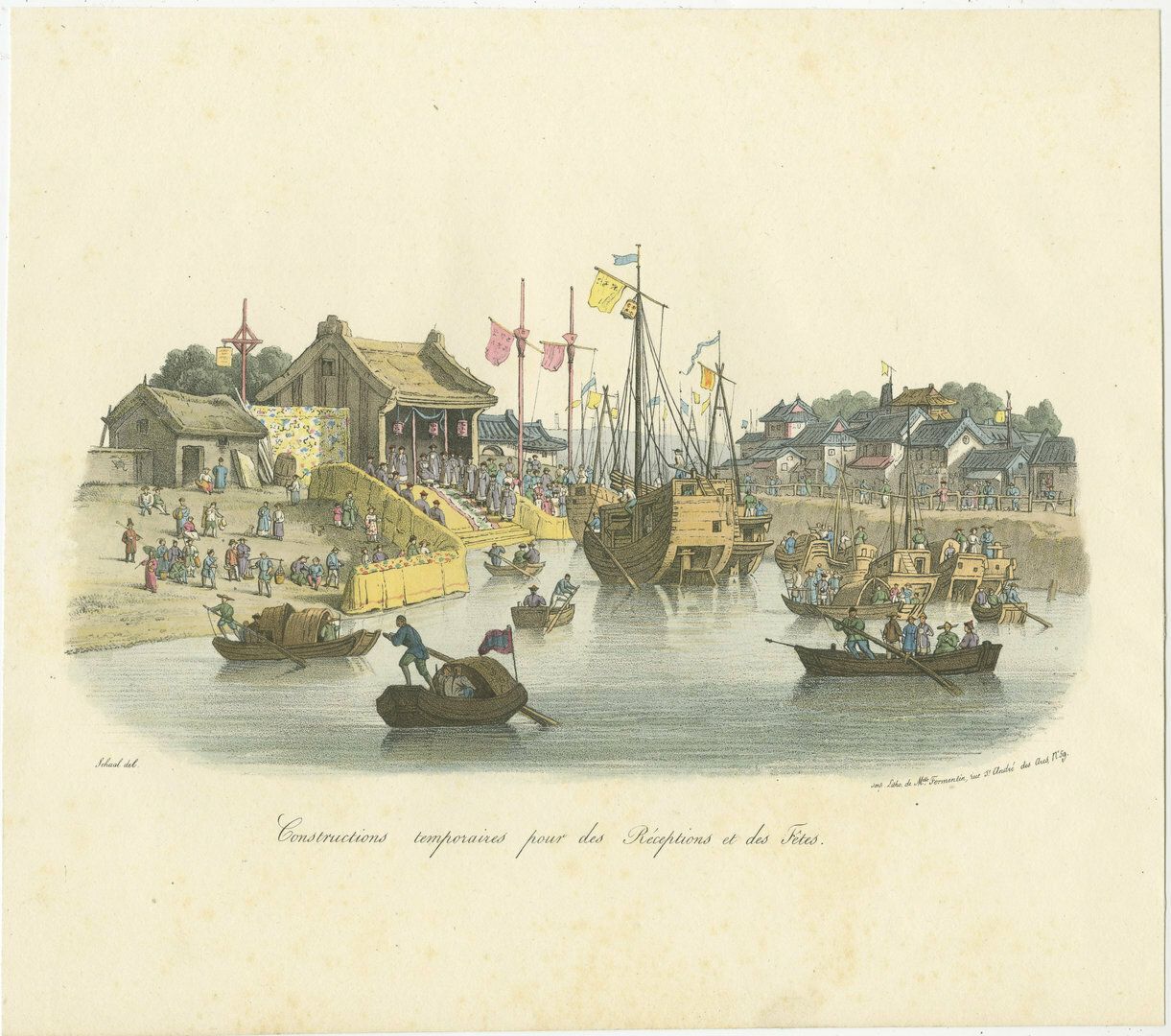 Antique Print Of Chinese Temporary Buildings For Receptions And Parties