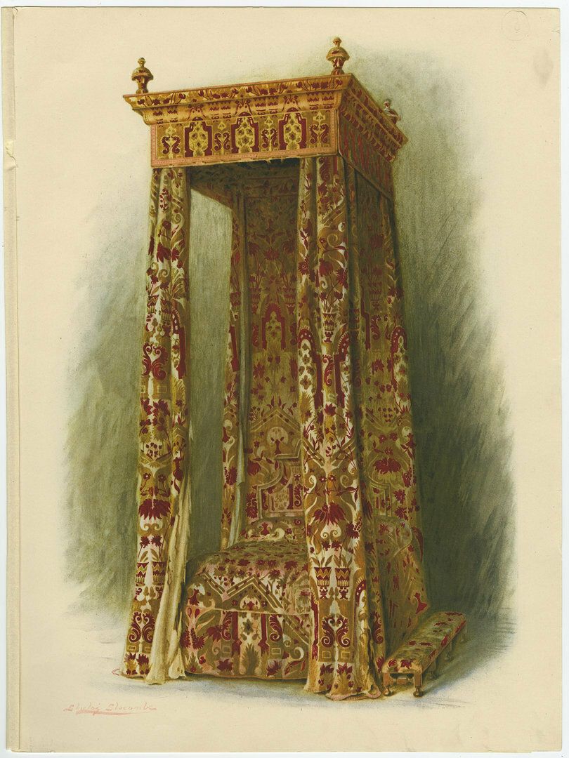 Antique Print Of English Furniture 'Upholstered Bed'