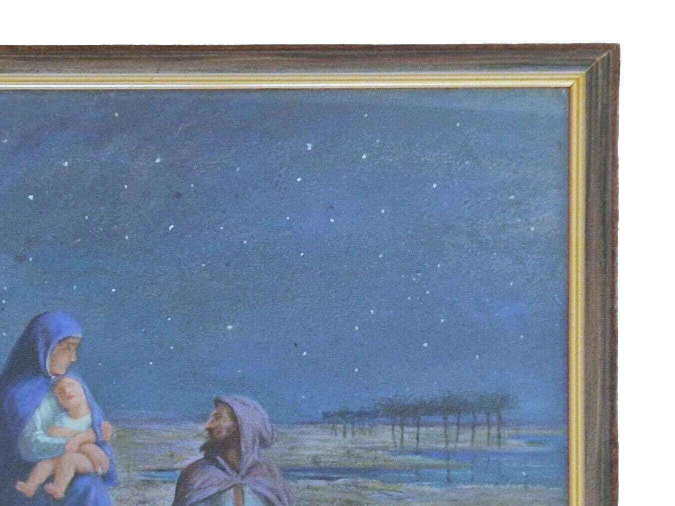 Flight Into Egypt Of The Holy Family By Remy Mayan, Framed Pastel Drawing Of Nativity Of Jesus, Christmas Art And Home Decor photo buy