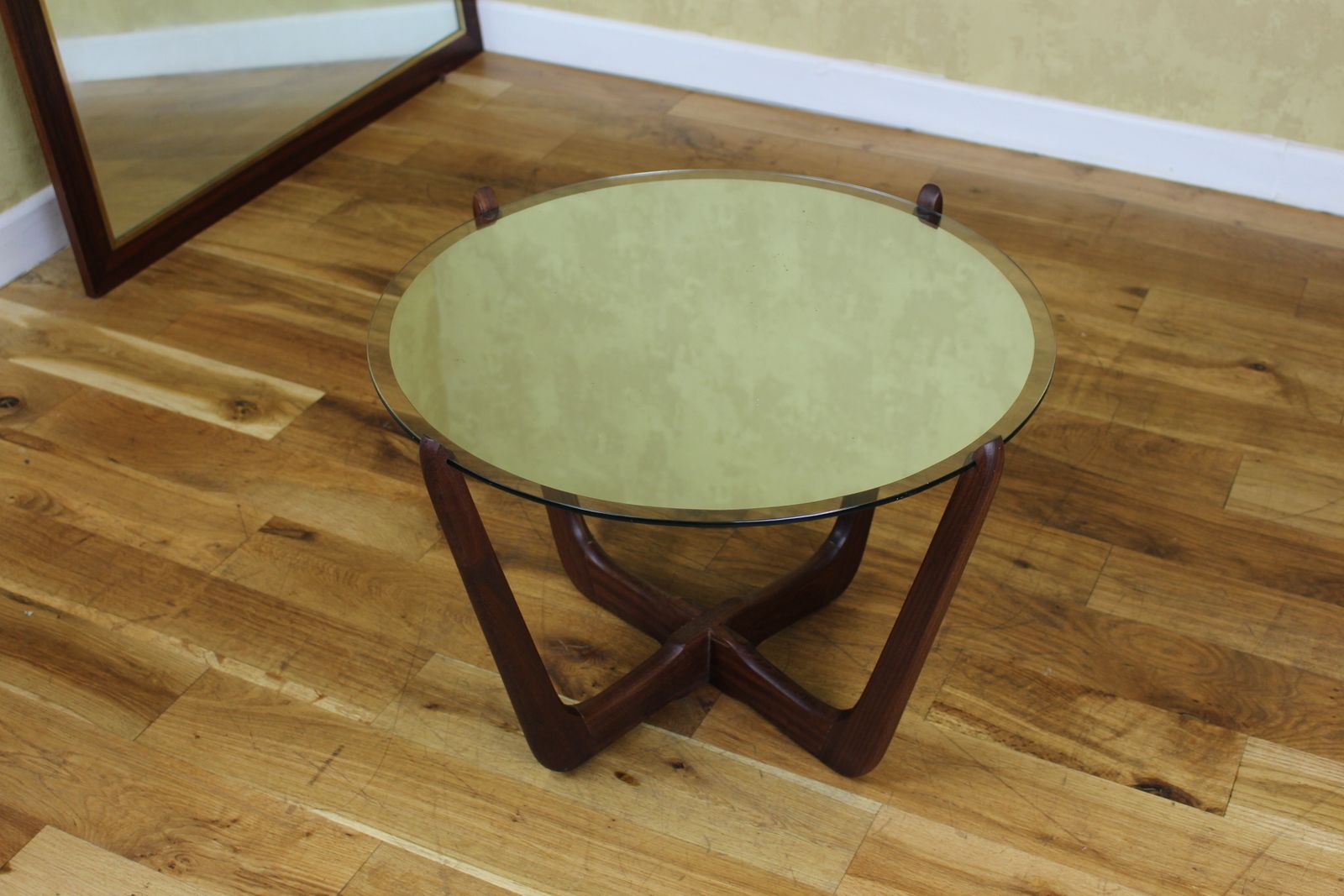 1960’s British Mirrored Teak Circular Glass Coffee Table photo 165.0