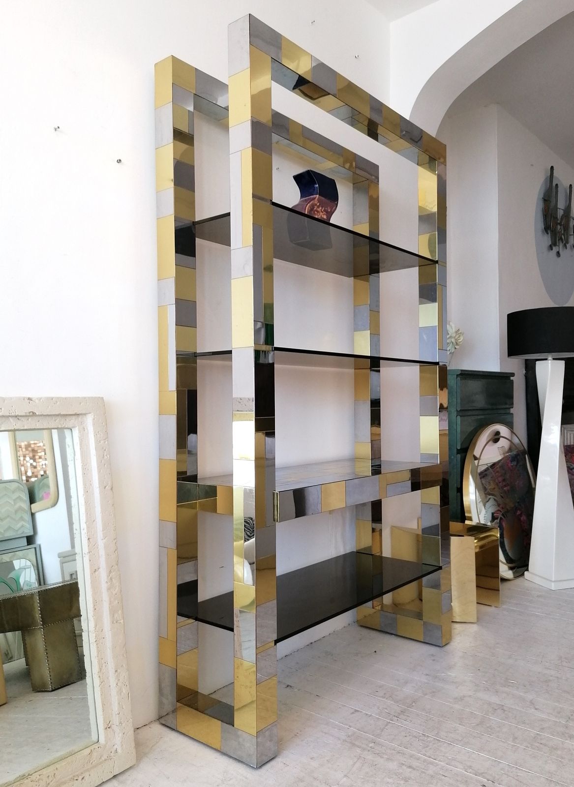 Furniture Rare Signed Paul Evans Brutalist 'Cityscape' Large Etagere Freestanding Shelves, 1970s American photo