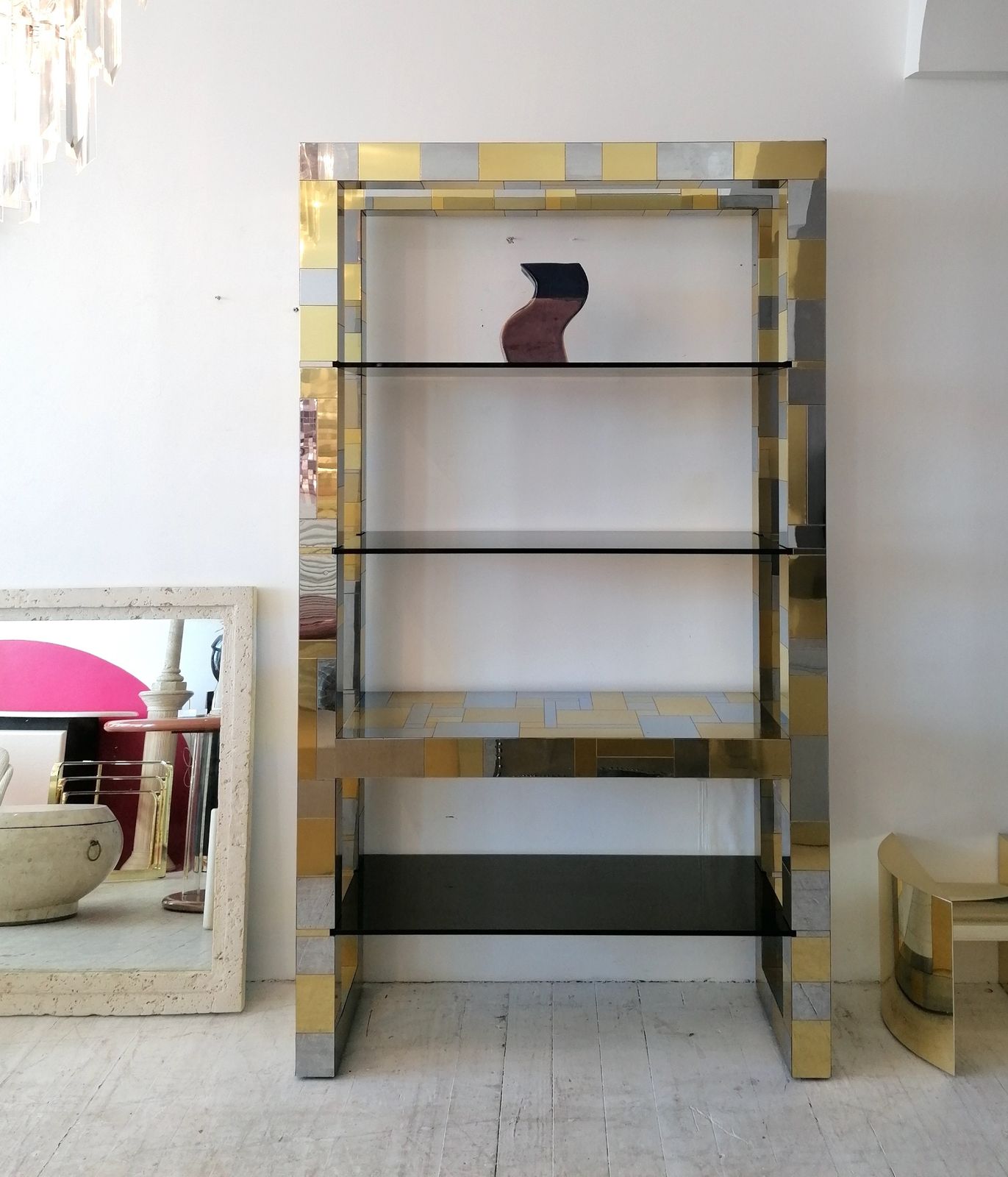 photo vintage Rare Signed Paul Evans Brutalist 'Cityscape' Large Etagere Freestanding Shelves, 1970s American