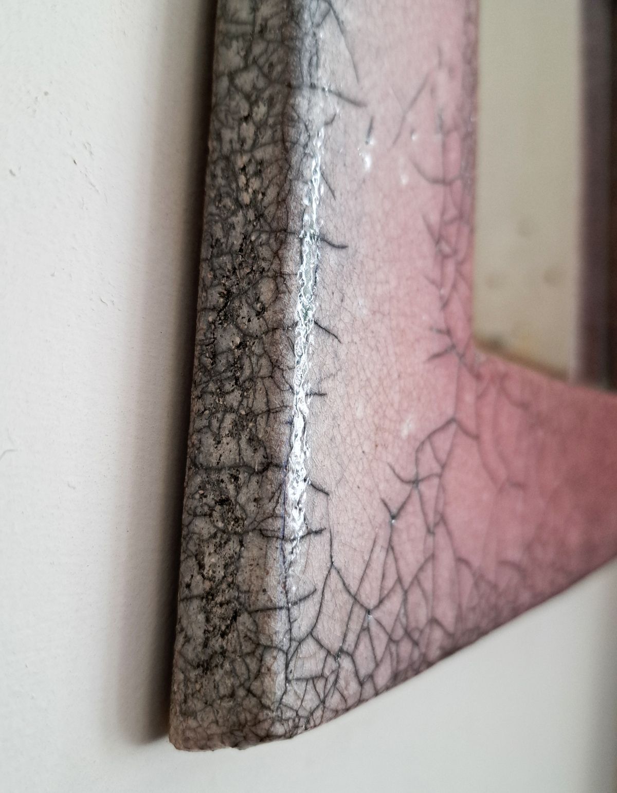 Mid Century Crackled Pink Ceramic Wall Mirror In Style Of Mithé Espelt photo Home Decor