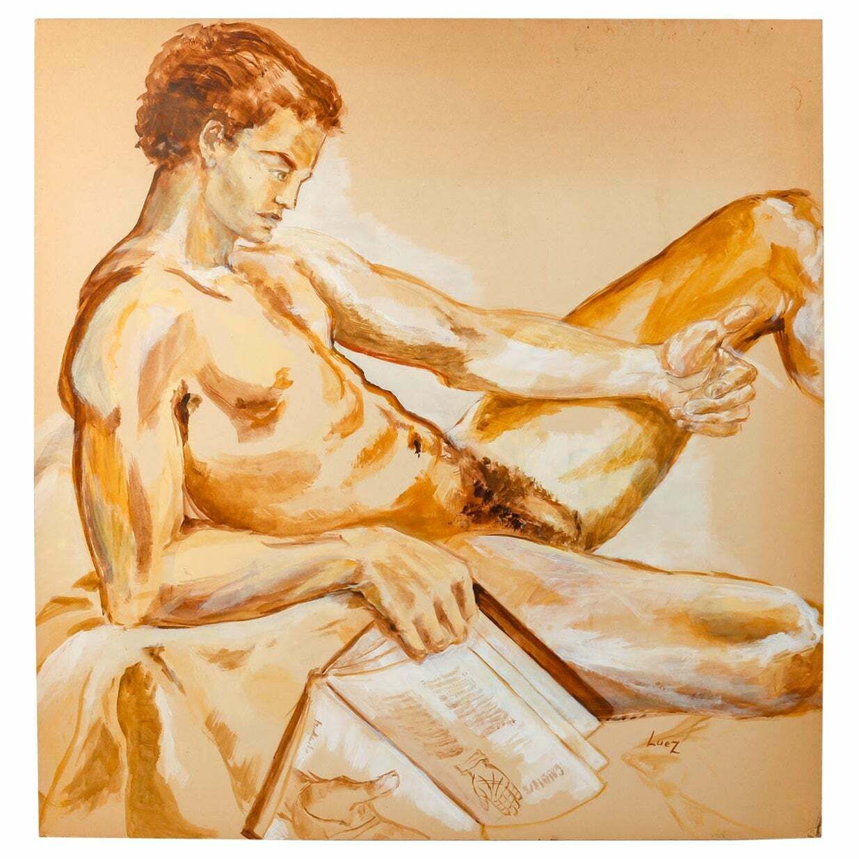 Painting On Cardboard By Evelyne Luez, Xxth Century.