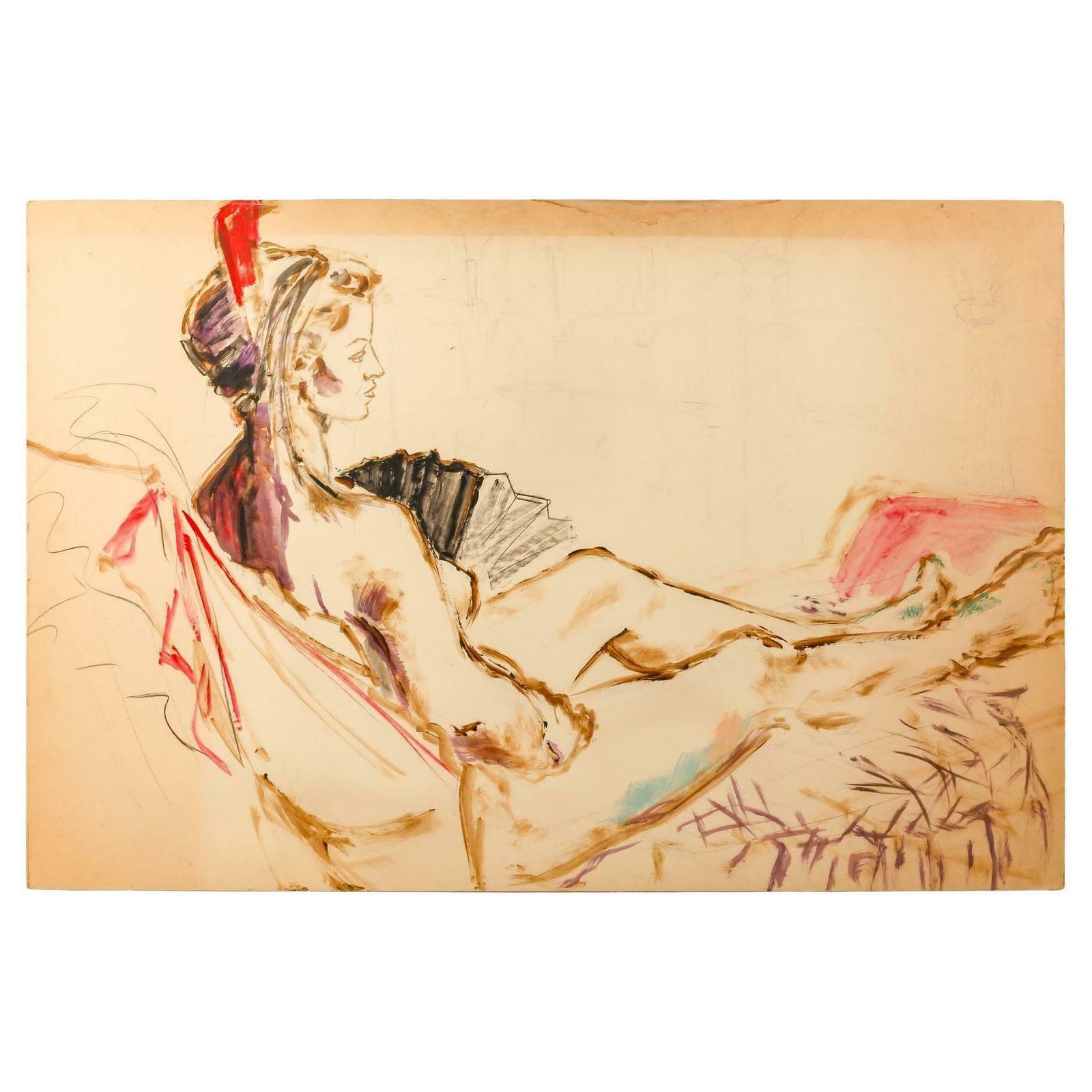 Painting On Cardboard By Evelyne Luez, Xxth Century. photo vinterior