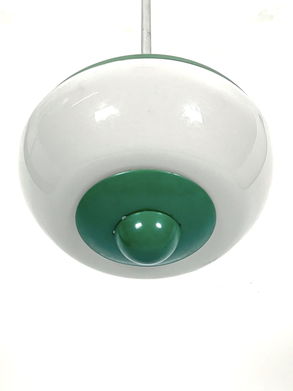 Mid Century Green Lacquer And Milk Glass Pendant. Italy 1950s photo 708.5