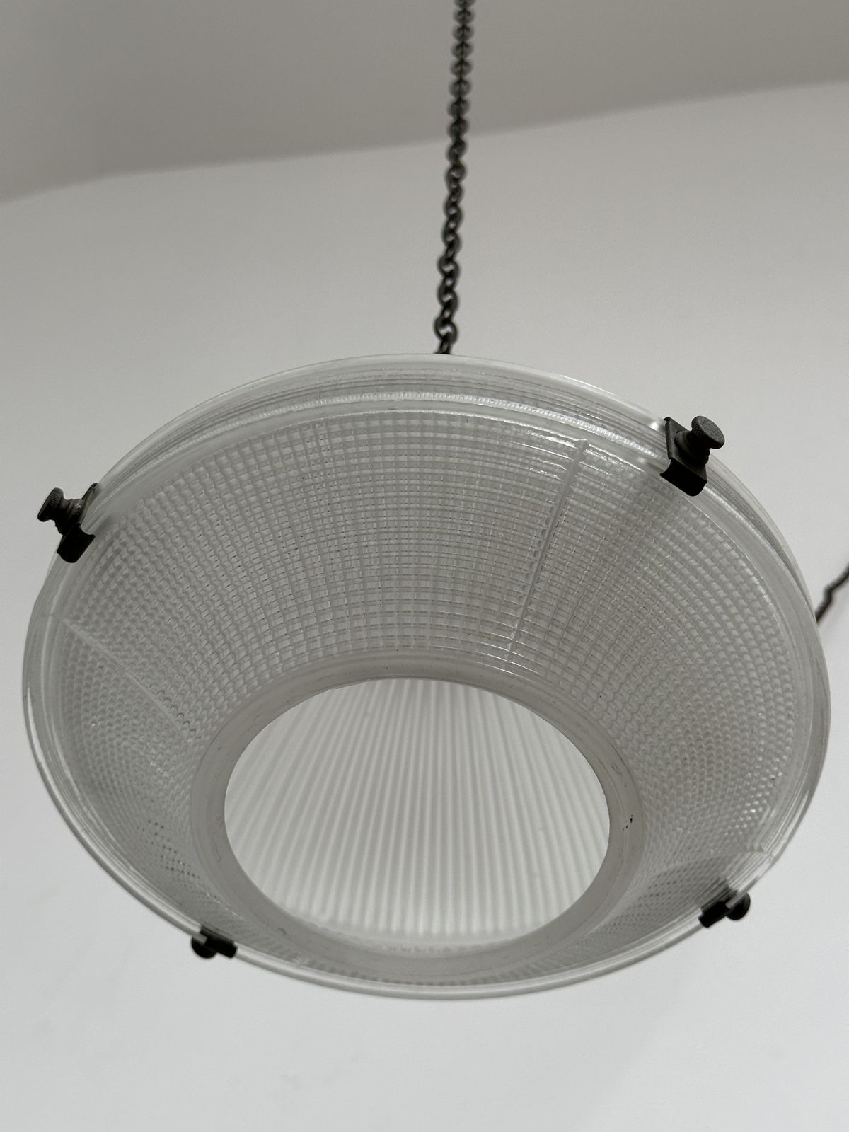 Antique English Original Two Part Church Holophane Prismatic Cut Glass Ceiling Pendant Light Lamp photo buy