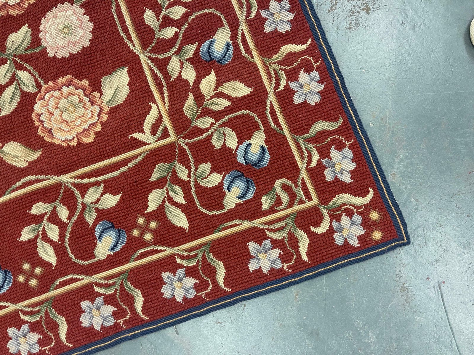 French Aubusson Rug Red Traditional Carpet Handwoven Wool Floral Needlepoint Rug photo for sale