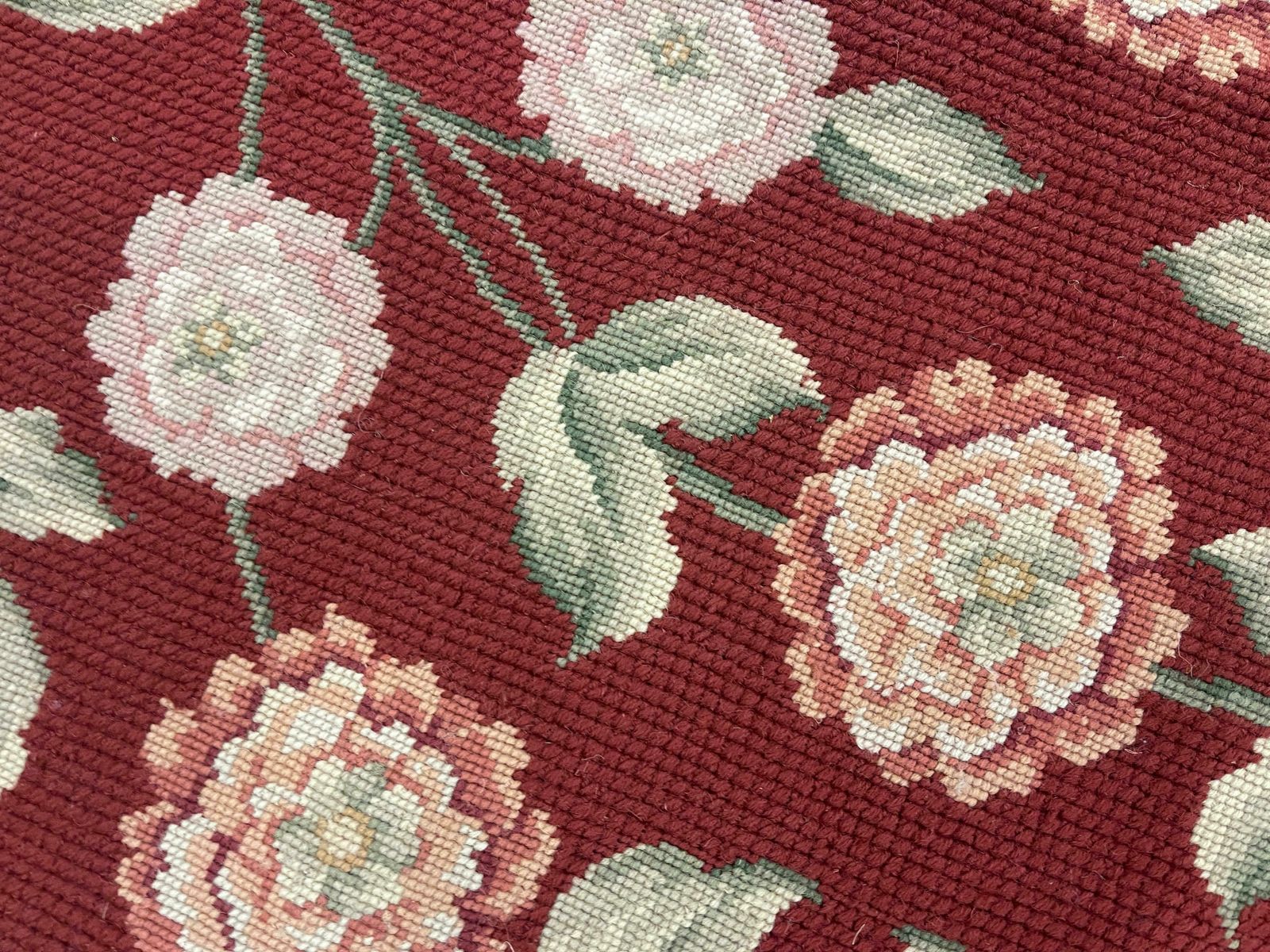 French Aubusson Rug Red Traditional Carpet Handwoven Wool Floral Needlepoint Rug photo 2100.0