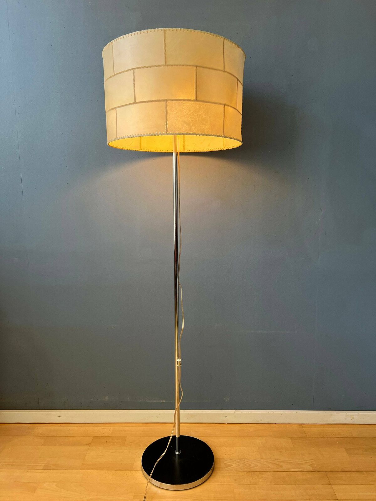 Mid Century Staff Leuchten Vloerlamp Met Leren Kap