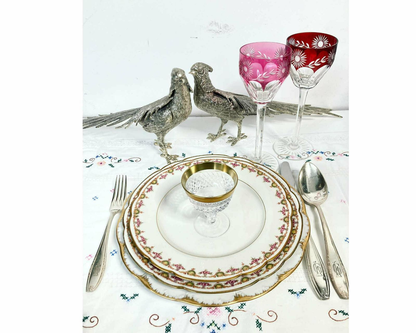 Zilveren Fazantenpaar | Vogelbeeldjes | Tafelstukken | 21 Cm | Ca. Jaren 1950 photo 231.0