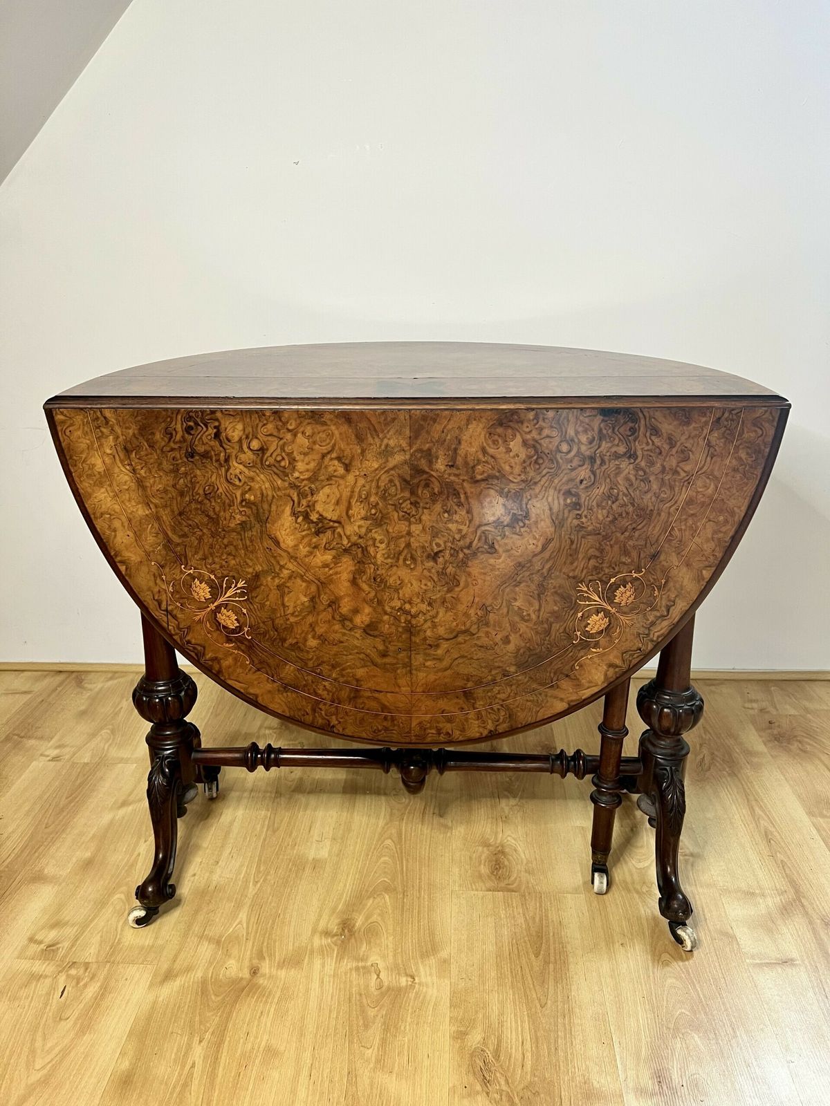 Fantastic Quality Victorian Burr Walnut Inlaid Sutherland Table photo vintage
