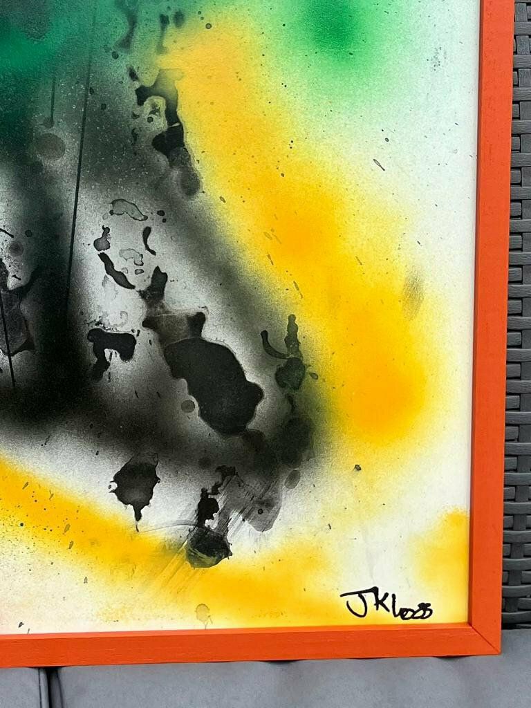 Original Contemporary Orange Hand Painted Framed Mixed Media On Board Spray Paint ‘Untitled’ J Kloss photo Art