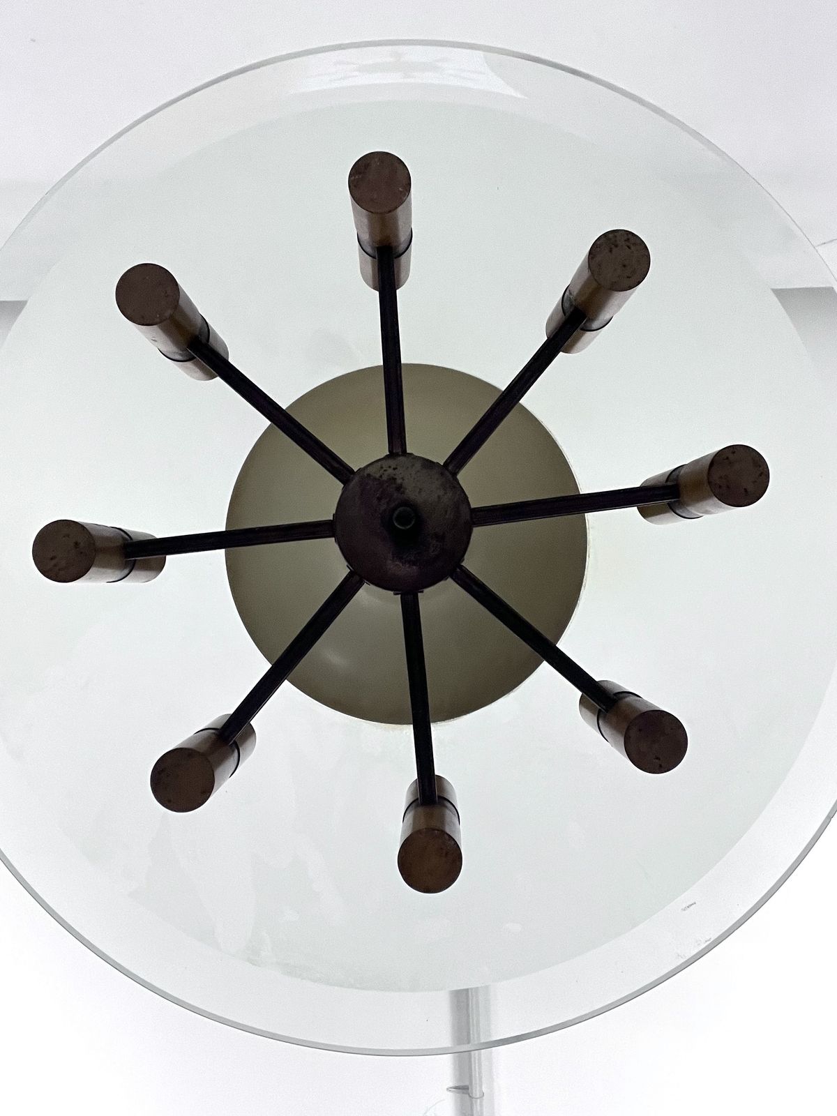 4959.5 Mid Century Fontana Arte Manner Curved Glass Disk Chandelier. Italy 1950s photo