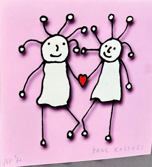 Original Signed Paul Kostabi Sprkl Love (Pink) Artists Proof photo furniture