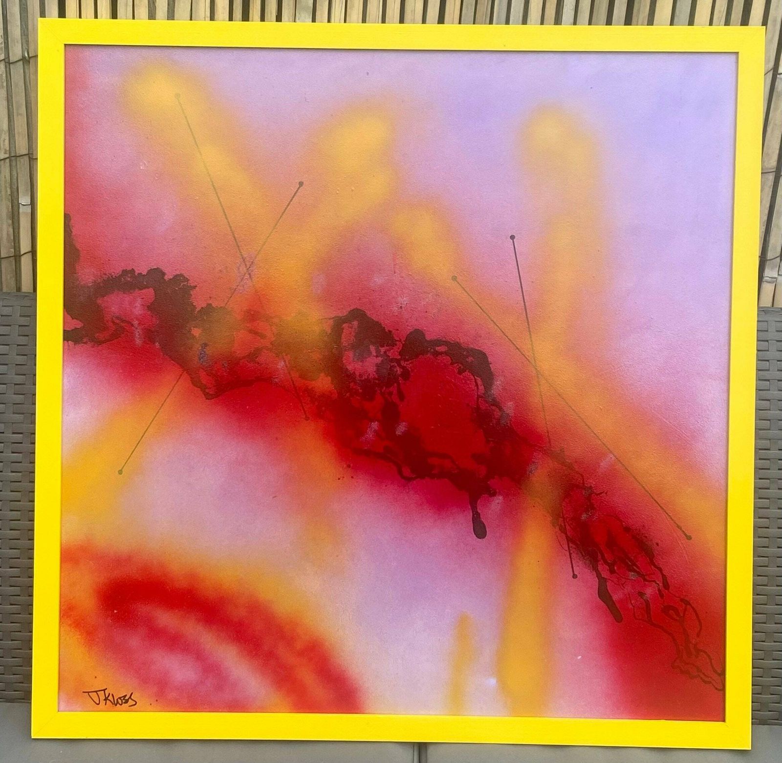 Original Contemporary Yellow Hand Painted Framed Mixed Media On Board Spray Paint ‘Sunrise’ J Kloss