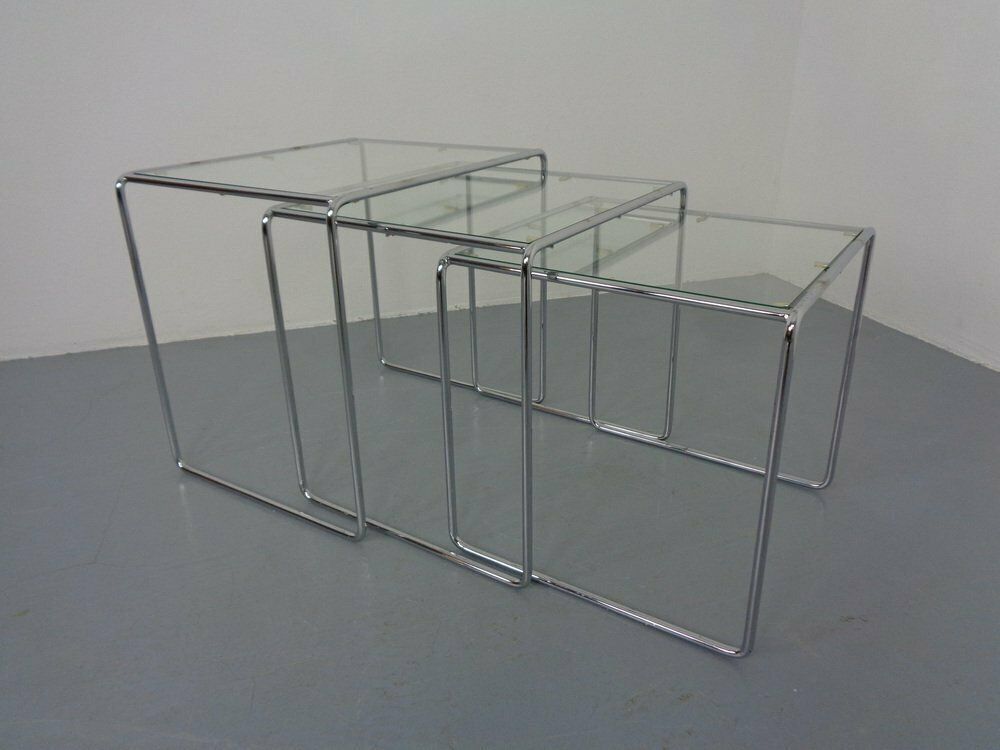Glass & Chrome Nesting Tables, 1960s, Set Of 3 photo for sale