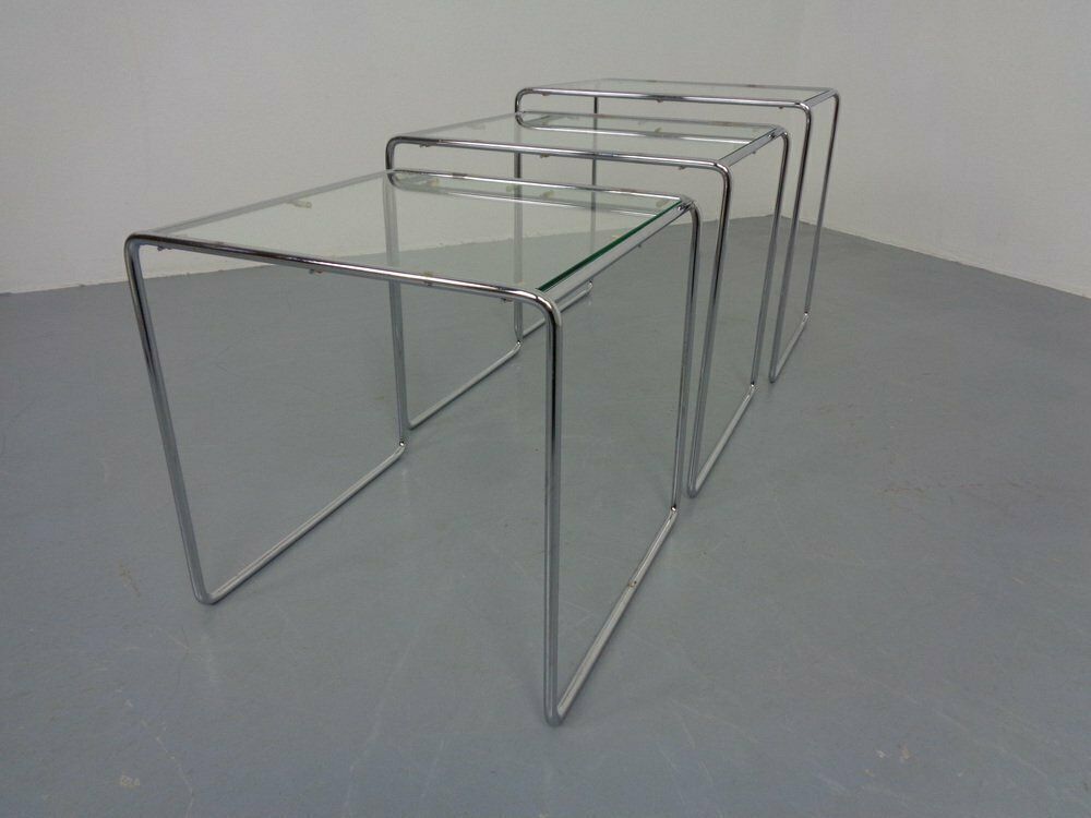 Glass & Chrome Nesting Tables, 1960s, Set Of 3 photo 688.0