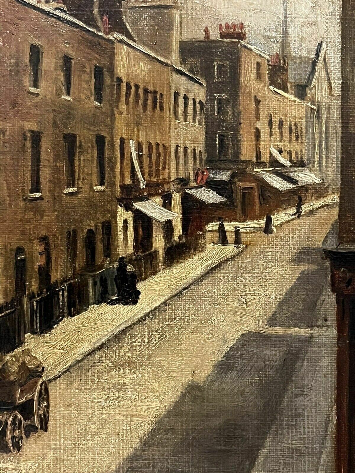 Victorian English Street Scene, Oil On Board, Signed, In Gilt Frame. photo Art