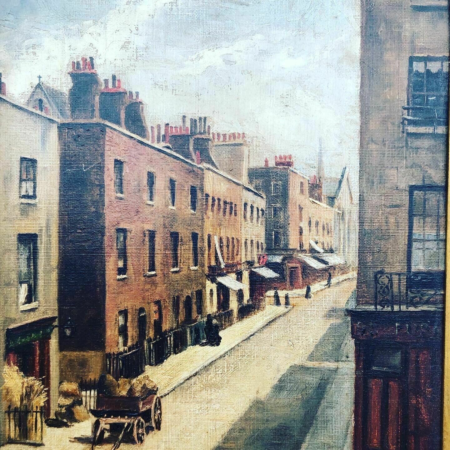 Art Victorian English Street Scene, Oil On Board, Signed, In Gilt Frame. photo