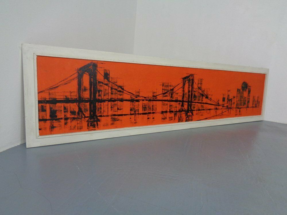 Brooklyn Bridge, New York, 1970s, Acrylic On Wood, Framed photo for sale