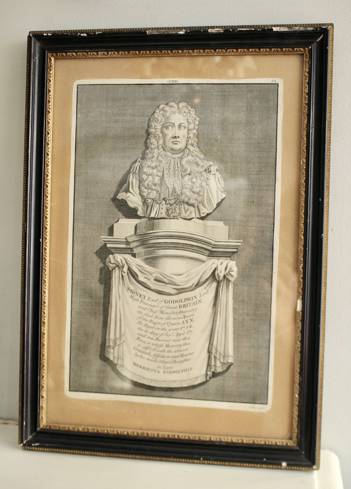 A Good Mid C18th Engraving, Sidney Godolphin, J Cole Sculpt. Cornish Interest photo Art