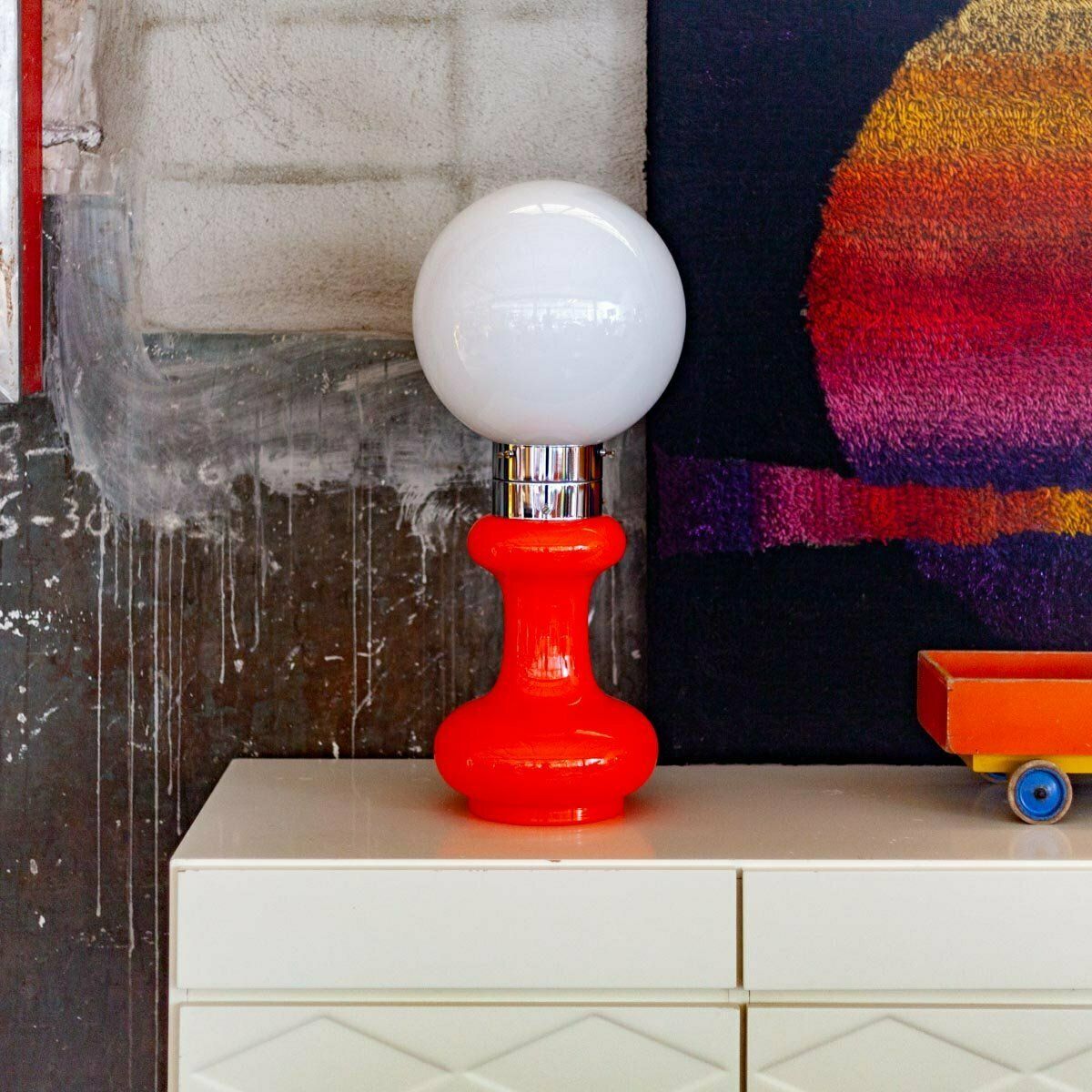 Birillo Red Floor Or Table Lamp By Carlo Nason For A.V Mazzega, Italy 1960