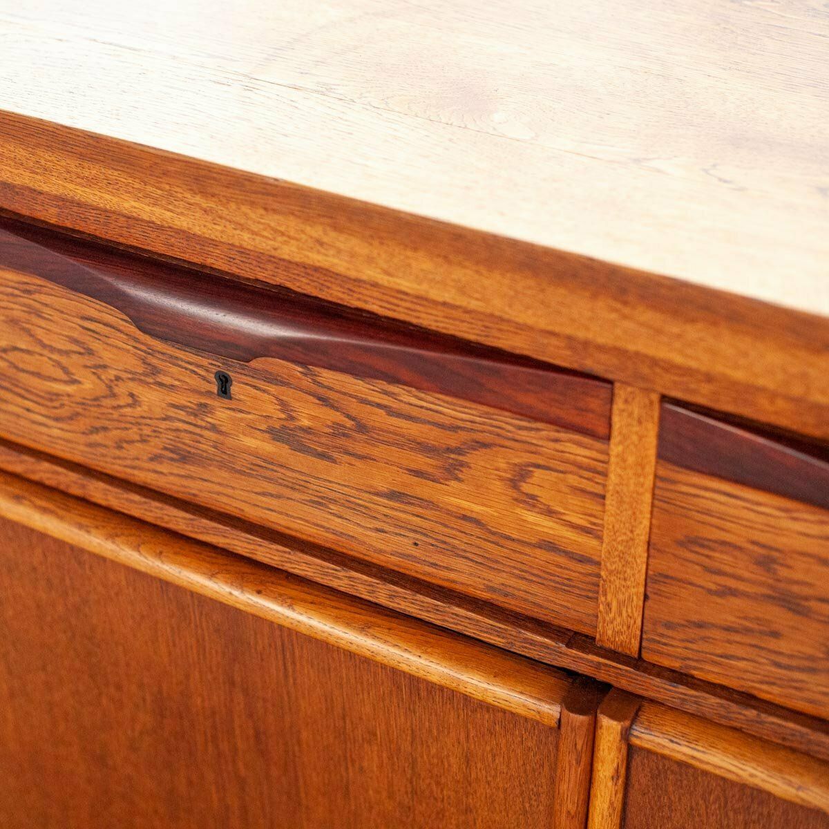 Dutch Art Deco Sideboard In Oak With Coromandel Wood Details And Glass Panes, 1930s photo vinterior