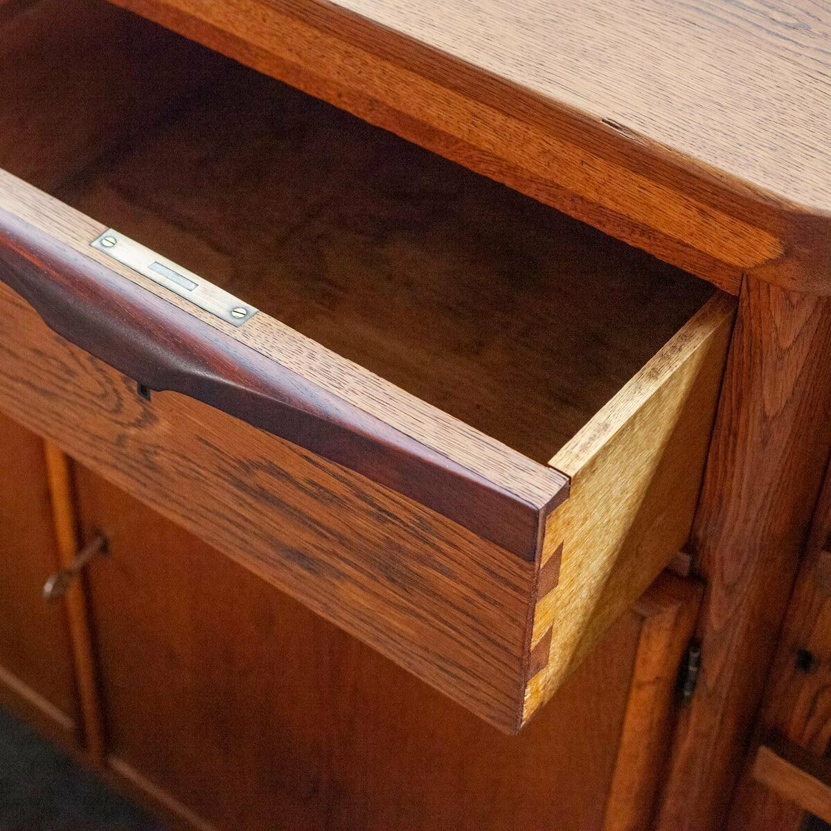 photo furniture Dutch Art Deco Sideboard In Oak With Coromandel Wood Details And Glass Panes, 1930s