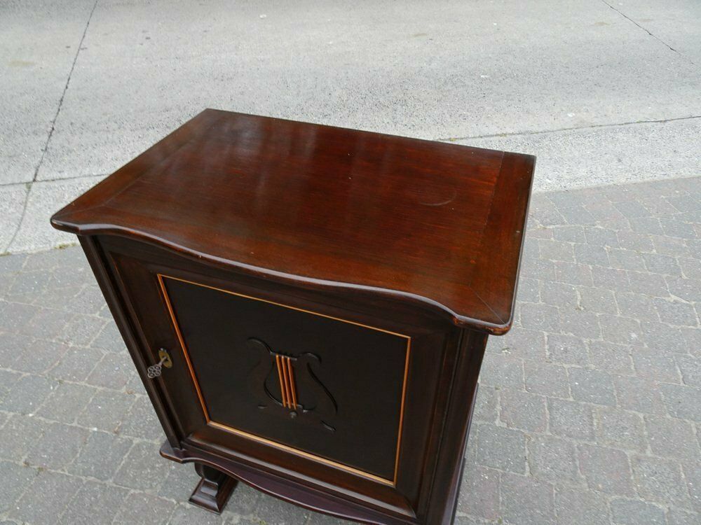 Italian Two Tone Mahogany Lyre Cabinet In The Style Of Borsani photo vintage