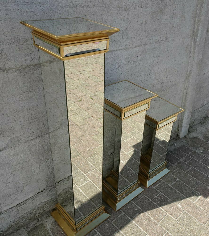 Mid Century Hollywood Regency Mirrored Columns From Deknudt Belgium, Set Of 3 photo furniture
