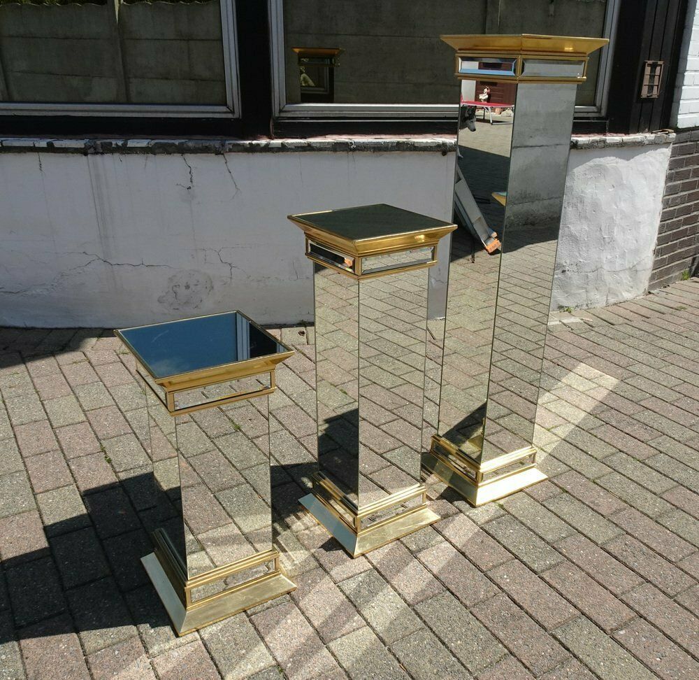 Home Decor Mid Century Hollywood Regency Mirrored Columns From Deknudt Belgium, Set Of 3 photo