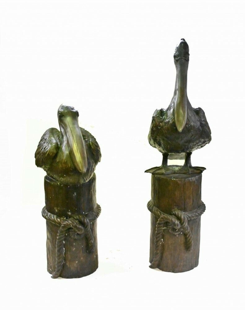 Art Pair Bronze Pelicans   Large Pacific California Sea Bird Statues photo