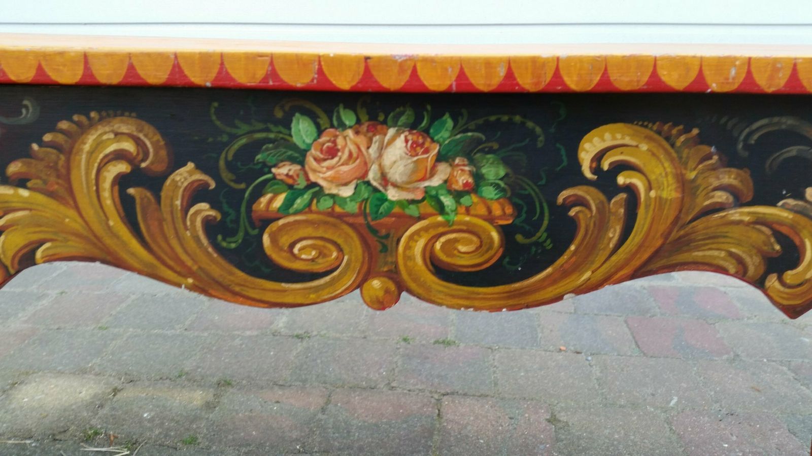 French Hand Painted Wooden Bench By R. Jaeg, 1961 photo vinterior