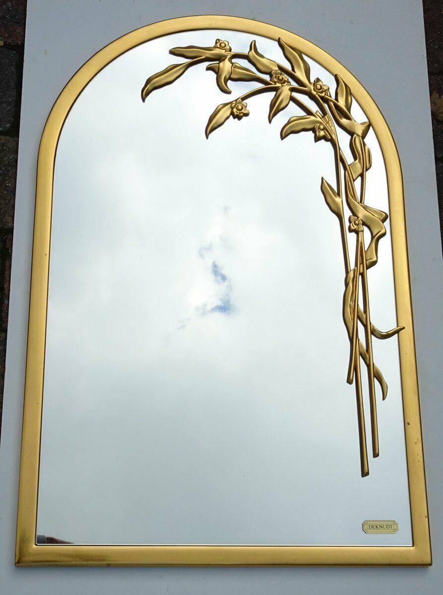 Round Gilt Wall Mirror Wiht Floral Design From Deknudt Belgium, 1970s photo Home Decor