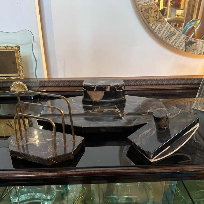 1930s Art Deco Portoro Marble And Brass Italian Desk S photo furniture