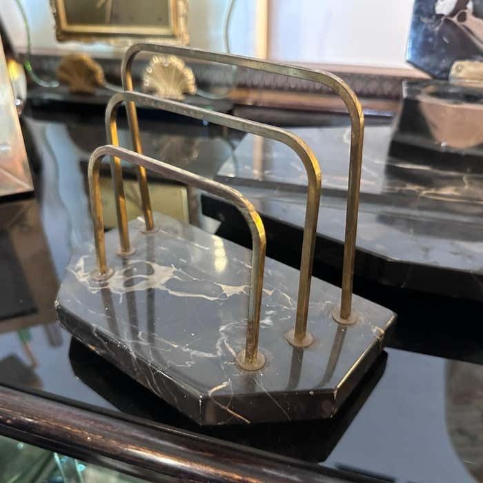 1930s Art Deco Portoro Marble And Brass Italian Desk S photo buy