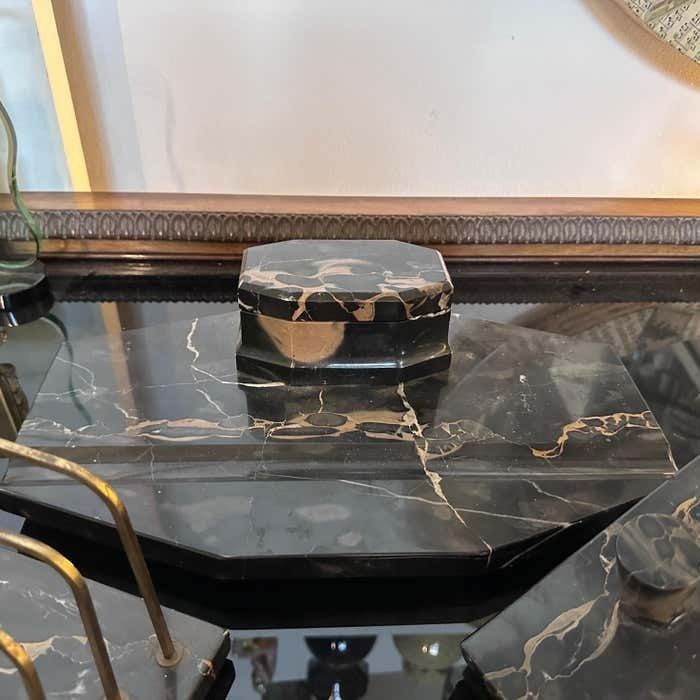 1930s Art Deco Portoro Marble And Brass Italian Desk S photo vintage