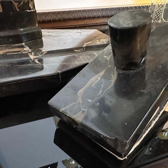 657.0 1930s Art Deco Portoro Marble And Brass Italian Desk S photo