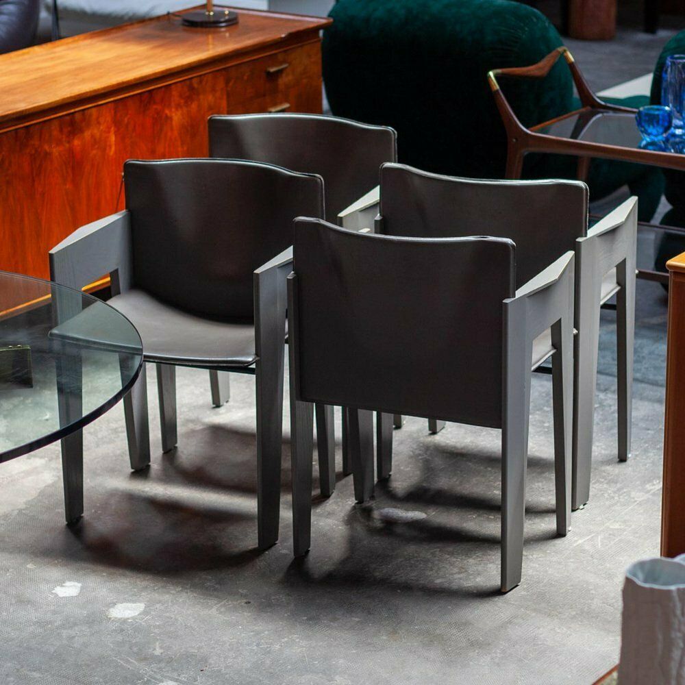 Grey Oak And Leather Dining Chairs By Arnold Merkx For Arco, 1980s, Set Of 4 photo 2627.0