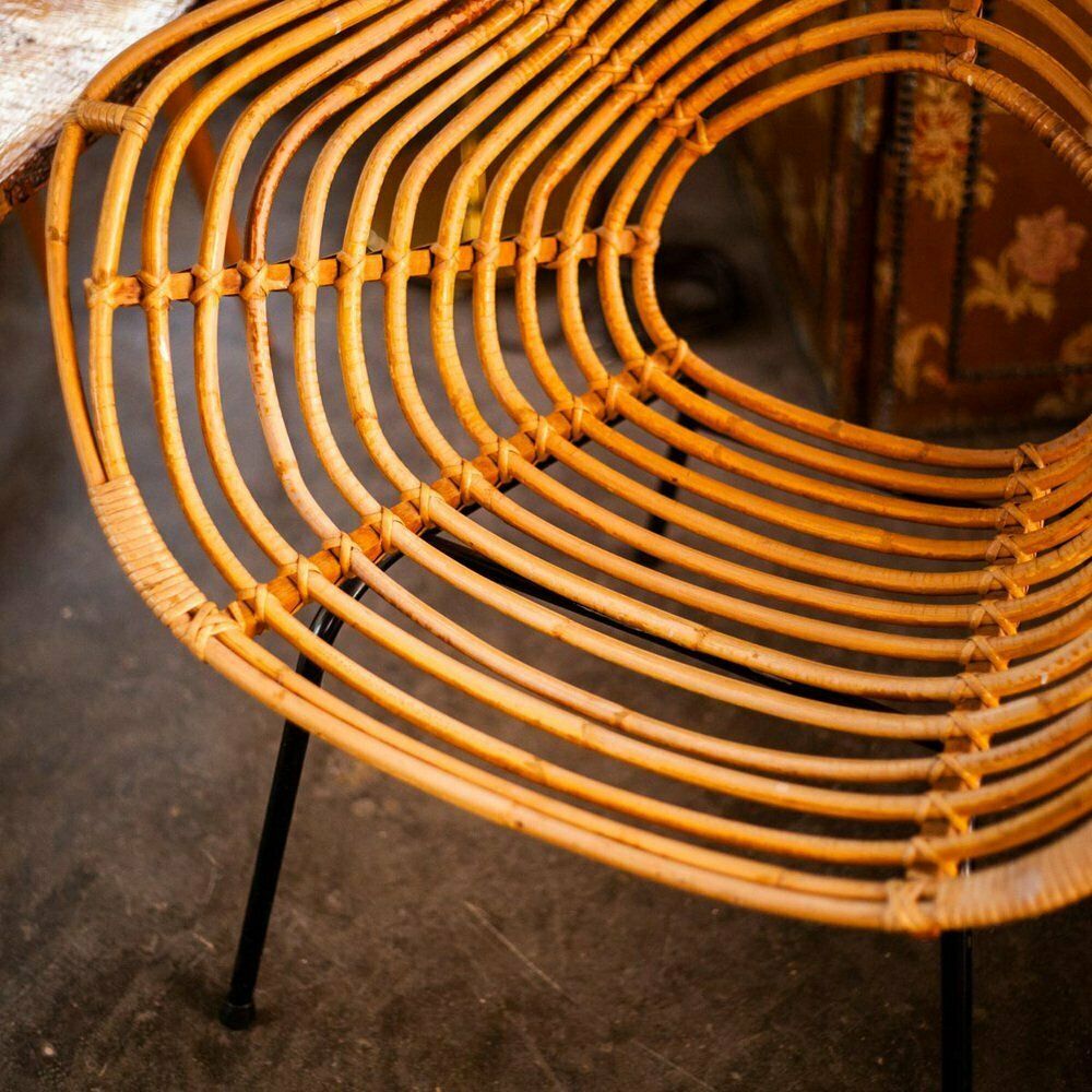 Rattan & Metal Chair By H. Broekhuizen For Rohé Noordwolde, 1960s photo vintage