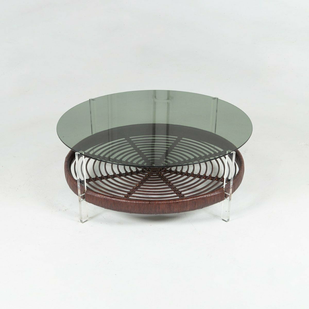 Rattan Glass Acrylic Glass Coffee Table From T Spectrum, 1970s