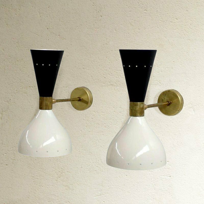 Italian Aluminum And Brass Sconces, 1950s, Set Of 2 photo vinterior
