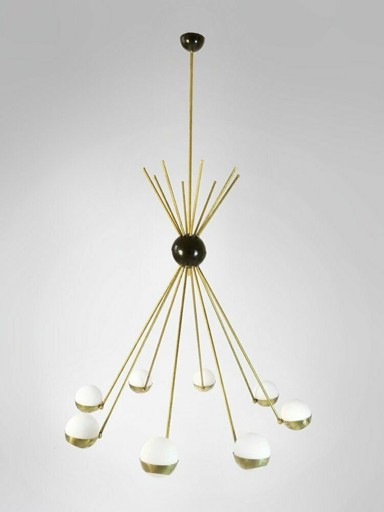 Mid Century Italian Opaline Brass Chandelier From Stilnovo photo furniture