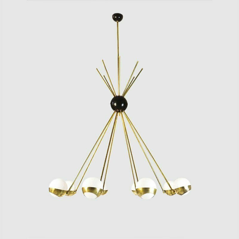 Mid Century Italian Opaline Brass Chandelier From Stilnovo photo Lighting