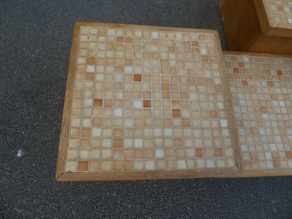 Modular Pink Mosaic And Inlaid Oak Coffee Table, 1960s, Set Of 4 photo 839.0