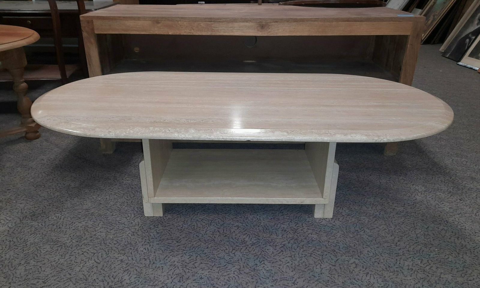 Mid Century Italian Travertine Coffee Table With Storage photo for sale