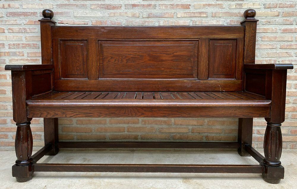Large Early 20th Century French Bench In Oak With Long Seat, 1940s photo Furniture