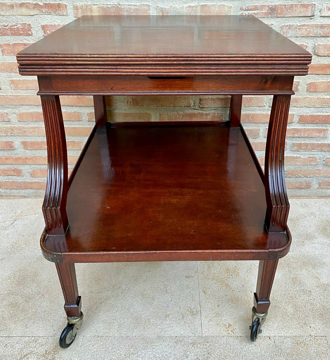 photo for sale Early 20th Century Cherry Wood Serving Bar Cart With Removable Tray, 1940s